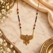 Traditional Gold-Tone Mangalsutra Necklace with Black Beads & Temple Pendant