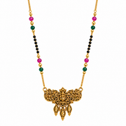 Traditional Gold-Tone Mangalsutra Necklace with Black Beads & Temple Pendant