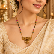 Traditional Gold-Tone Mangalsutra Necklace with Black Beads & Temple Pendant