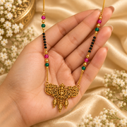 Traditional Gold-Tone Mangalsutra Necklace with Black Beads & Temple Pendant