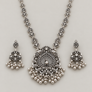 Oxidised Silver Peacock Pendant Necklace Set with Matching Jhumka Earrings for Women | Traditional Ethnic Jewellery