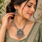 Oxidised Silver Peacock Pendant Necklace Set with Matching Jhumka Earrings for Women | Traditional Ethnic Jewellery